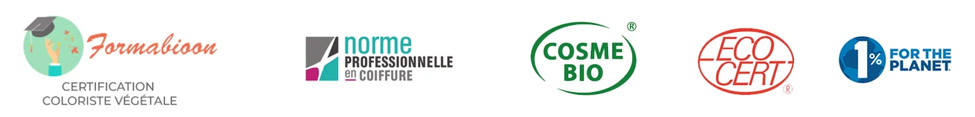 Certification coloriste végétale Formabioon, norme professionnelle en coiffure, labels Cosmébio, Ecocert et 1 % for the Planet