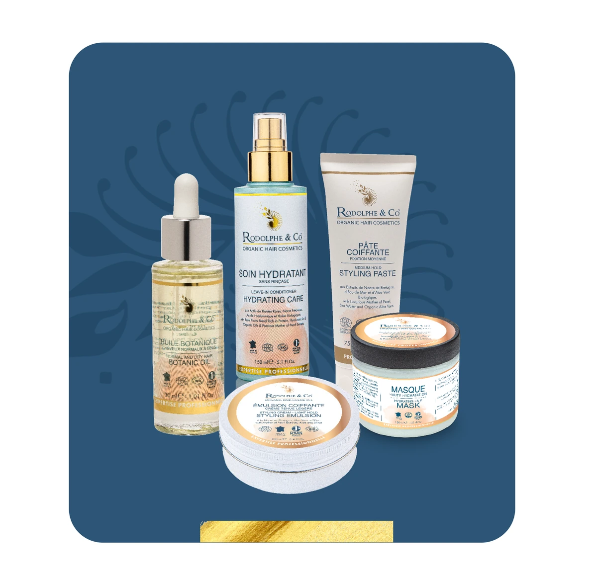 Soins et coiffants Rodolphe & Co : huile botanique, soin hydratant, masque