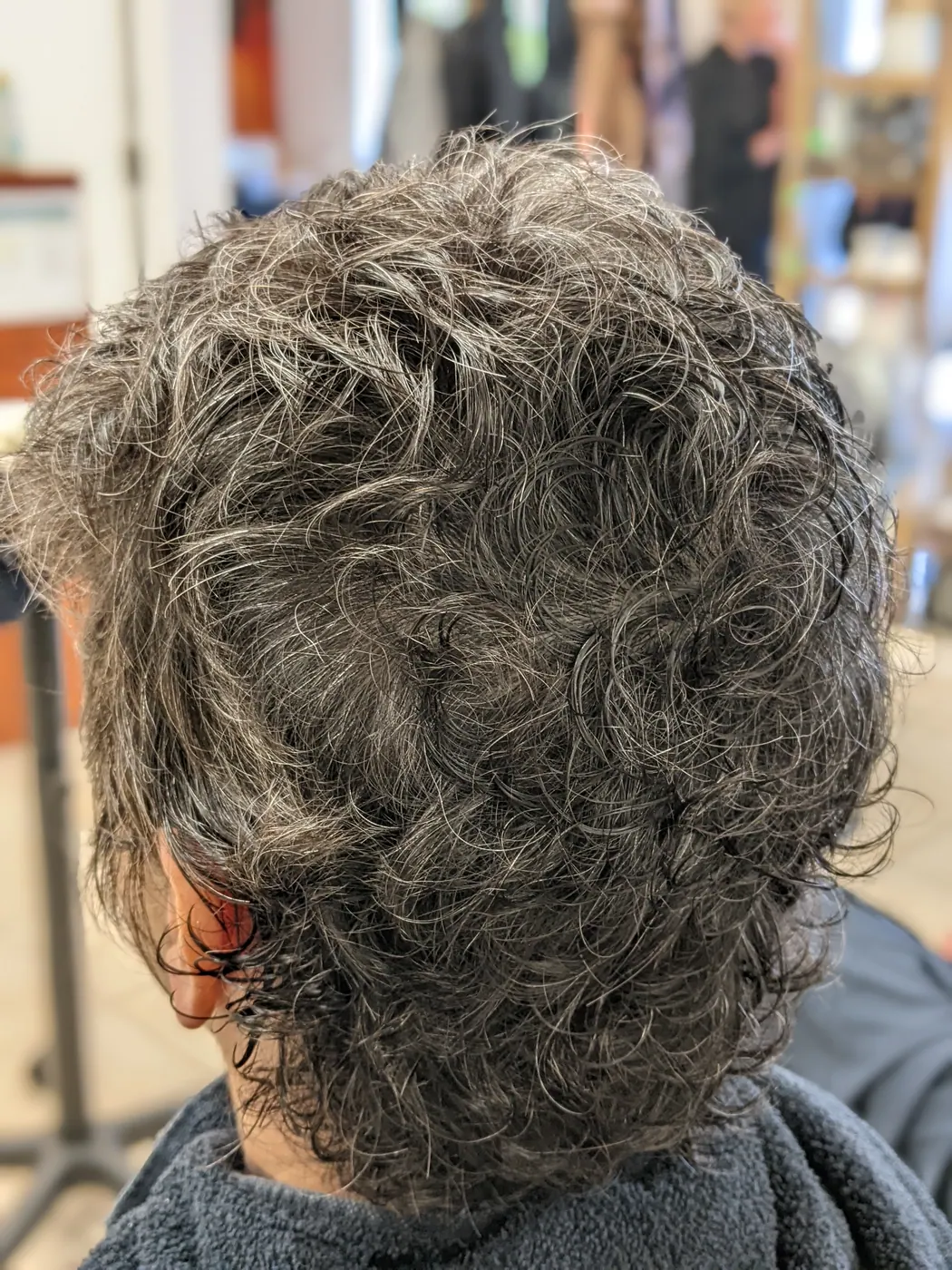Cheveux courts gris avant une coloration végétale